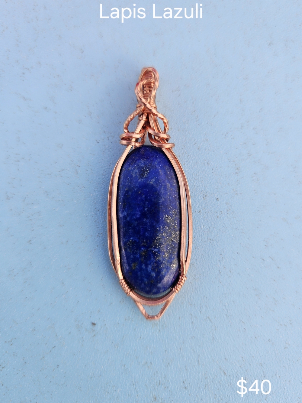 Lapis Lazuli Copper Wire Wrapped Pendant - Deep Blue Gemstone
